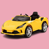 Baby Moo Ferrari F8 12V Battery Operated Ride On Car for Kids | Remote Control | Rechargeable Battery | USB MP3 Player | Ages 1-6 - Yellow